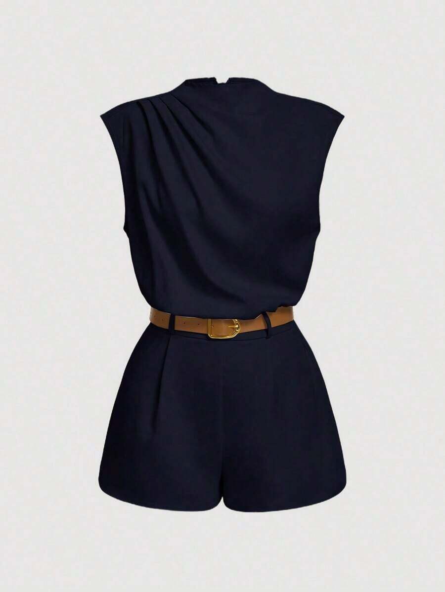 MOD Mono de cuello alto con bolsillo y cinturón de un solo color - Azul marino - Ver 1