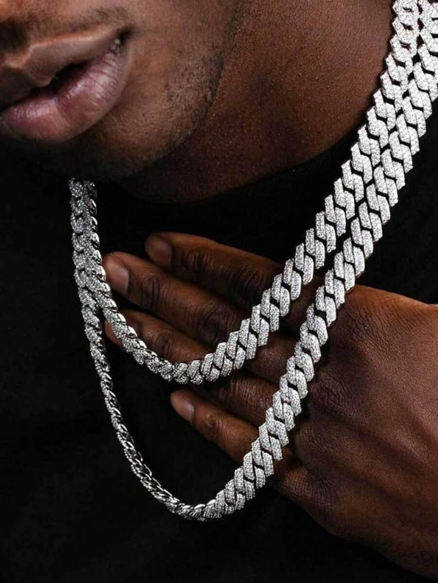 1pc Hip-Hop Bling Bling Cuban Link Chain Necklace For Men, Unique Design Choker Necklace, Suitable For Music Festival, Daily Wear, Party, Available In Multiple Sizes