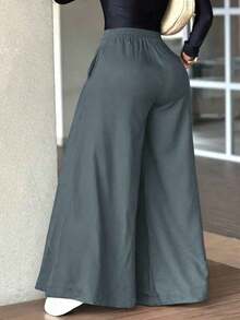 Pantalones anchos y sueltos de unicolor y casual para mujer, elegantes y minimalistas para la primavera - Gris hierro - Ver 7