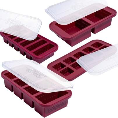 - Juego de moldes de silicona para congelador con 2 cucharadas, 1/2, 1 y 2 tazas de bandejas de silicona para congelador con tapas, paquete esencial para preparar comidas y cocina, color XNWN
