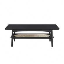 DOMAIA Table basse LUNIO noir et cannage rotin 115cm - Noir - Voir 1