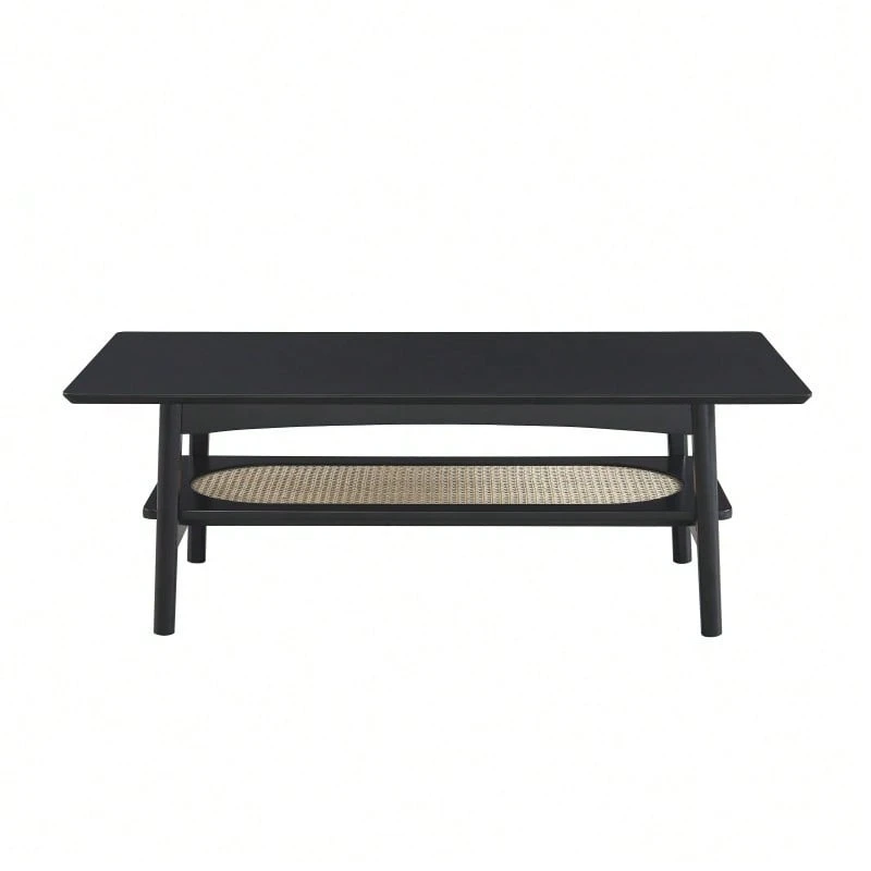 DOMAIA Table basse LUNIO noir et cannage rotin 115cm - Noir - Voir 1