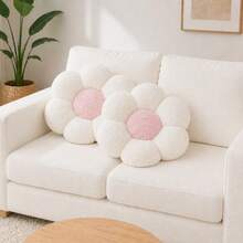 2 Pieces Daisy- Ultrashaped-Soft Plush Seat/Mat - 45x45 Cm - Made In Türkiye - Pink - View 4