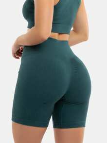 Short Deportivo Acanalado Verde Botella Para Mujer - Agua verde azul - Ver 2