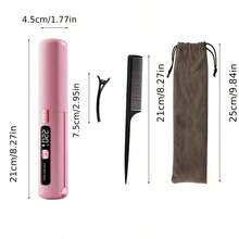 1个二合一迷你无线直发器/卷发棒，USB充电，内置4500mAh 3.7V锂电池，防烫伤，恒温设计，护发，便携式旅行直发器/卷发棒，适用于干发，经久耐用，迷你直发器配有防尘袋、1个梳子和1个发夹 - 粉色 - 查看 11