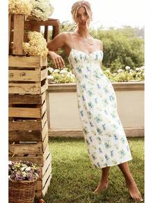 Hugcitar mujeres elegante Floral vacaciones en la playa ceñido al cuerpo ropa de calle vestido largo 2024 ropa de verano artículos al por mayor para negocios - 752-Rosa - Ver 3
