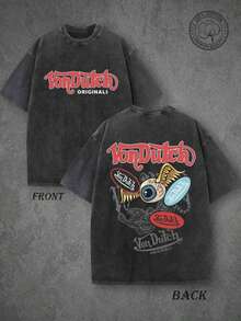 Vons Dutchs Originals Double-Sided Print Washed T-Shirt, Flying Eyeball & Tiger Retro Kustom Kulture Graphic Tee, Premium Cotton Vintage Streetwear, High Quality T-Shirt, Classic Washed Shirt, Washed Pure Cotton T-Shirt, Casual Style, Perfect Gift Choice, Comfortable, Fashion Street Style Pure Cotton T-Shirt. JWKC - BK01-Z0272-H0272 - Xem 14