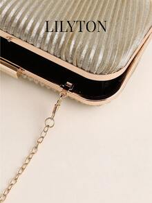 Túi xách cầm tay dự tiệc LILYTON bằng kim loại xếp ly, chất liệu cứng cáp, lấp lánh, có dây đeo chéo, thích hợp cho đám cưới và tiệc cocktail. - Rượu sâm banh - Xem 7