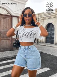 Mobula Sound Casual Washed Denim Shorts, Versatile Fashion For Spring/Summer, Suitable For Vacation, Daily Commute, And Travel - Blue - View 7