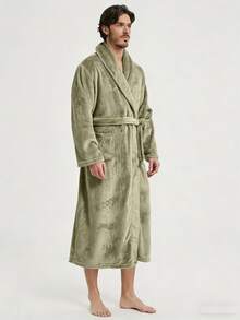 Áo choàng tắm dài kẻ sọc bằng vải flannel dày 400gsm mới, đồ ngủ mặc nhà unisex cho mùa thu/đông. - Nhiều màu - Xem 10