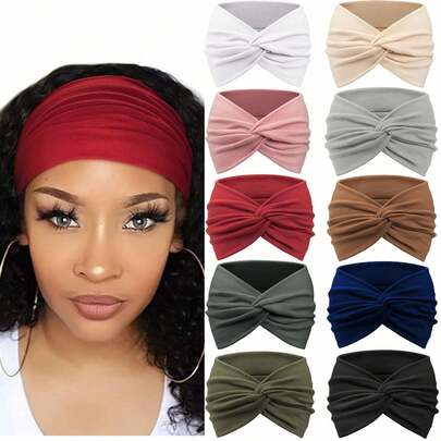 Bộ 10 chiếc băng đô bản rộng kiểu Bohemian dành cho nữ, thiết kế xoắn ốc mềm mại, phụ kiện tóc thích hợp cho yoga, chạy bộ, sử dụng hàng ngày, kiểu dáng cổ điển dễ thương và thoải mái.