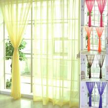 1 Uds. Cortinas de tul transparente coloridas, cortina de poliéster de Color sólido con bolsillo para dormitorio, cocina, sala de estar, habitación de niños, aula A08O - Amarillo - Ver 9
