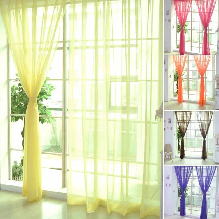 1 Uds. Cortinas de tul transparente coloridas, cortina de poliéster de Color sólido con bolsillo para dormitorio, cocina, sala de estar, habitación de niños, aula A08O - Morado - Añade 9