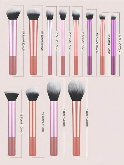 12pcs Multifunctional Makeup Brush Set, Including Powder Brush, Blush Brush, Foundation Brush, Eyeshadow Brush, Blending Brush, Contour Brush, As Well As Angled Makeup Sponge, Round Makeup Sponge And White Powder Puff, Gift Ideas