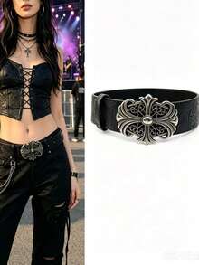 1 chiếc thắt lưng unisex phong cách Y2K, màu đen, kiểu miền Tây, cá tính, Gothic, phong cách alternative, phù hợp với phong cách cao bồi, những người cá tính, grunge, thắt lưng da dày dặn kiểu đồng quê dành cho nữ, phối cùng quần jeans, phụ kiện thời trang, punk, gothic. - màu đen - Xem 1