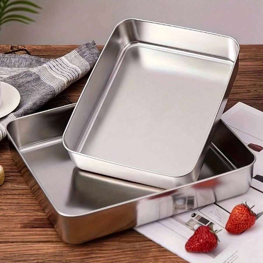Stainless Steel Rectangular Baking Pan, Square, Non-Stick, Durable, Suitable For Tiramisu, Lasagna And Desserts - View 1