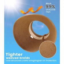 Beach Sun Straw Hats For Women, UPF 50+ UV Sun Protection Wide Brim Summer Straw Hat Foldable Packable Roll Up Cap - 12cm - Khaki - View 3