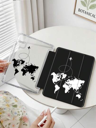 1 chiếc ốp lưng máy tính bảng gấp ba trong suốt bằng acrylic, họa tiết bản đồ đen trắng hai mặt, có khe cắm bút tích hợp, mặt lưng acrylic trong suốt cao cấp chống cong vênh, chống trầy xước, chống rơi vỡ, giá đỡ gấp ba có thể điều chỉnh, nam châm/tự động ngủ/thức, ốp lưng máy tính bảng tối giản/vui nhộn/sáng tạo/cá nhân hóa. Sản phẩm không bao gồm bút. Một số mẫu có kèm khung viền ống kính.