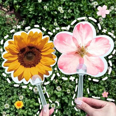 1pc Summer Essential: Cute Floral & Leaf Portable Hand Fan For Outdoor & Daily Use, Lightweight Handheld Fan, Suitable For Beach, Wedding, Travel, Holidays, Gifts For Couples, Friends