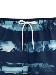 Shorts de playa a rayas azules para hombres, estilo hawaiano - Azul - Ver 7