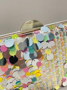 Túi xách dự tiệc thêu hoa đính sequin (mẫu ngẫu nhiên, độc đáo), túi cầm tay thời trang thanh lịch và tinh tế dành cho nữ với dây xích kim loại, phù hợp cho tiệc tùng, đám cưới, dạ hội, lễ hội Halloween, túi đeo chéo nhiều màu sắc. - Nhiều màu - Xem 5