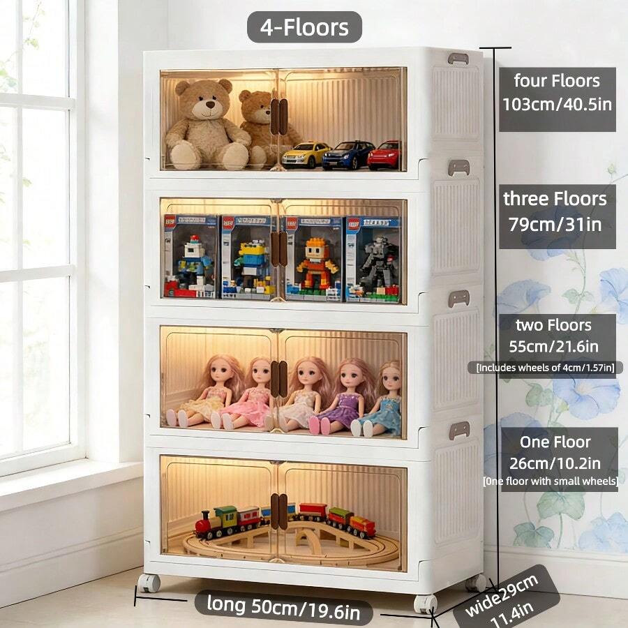 50cm Collapsible Storage Bins With Lids, Folding Storage Box For Home, Kitchen And Office, Stackable Closet Organizer With Wheels, With Doors Cube Storage Containers - 50cm/4 Layers (pack Of 4 Thickened) - View 1