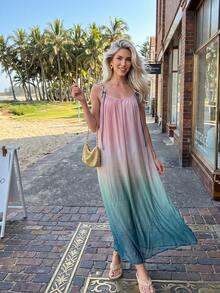 Đầm ombre không tay dáng rộng thoải mái cho nữ, kiểu dáng thanh lịch mùa hè. - Rửa nhẹ - Xem 5