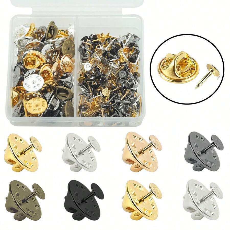 50pcs/Box DIY Safety Pin Base, Multicolor Butterfly Clips & Tack Pins, Includes 25pcs Butterfly Clips & 25pcs Tack Pins, Suitable For DIY Jewelry Making, Handmade Badge Accessories, Hat Clips, Clothing Pins, Butterfly Clips, Decorative Fasteners, Tie Clips And Replacement Parts Craft Materials - Butterfly Clasp (25pcs) + Spiky Pin (25pcs) / Box - View 1