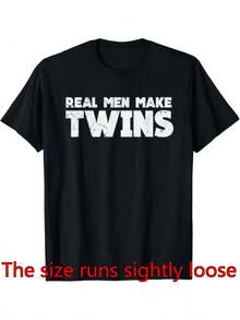Camiseta de papá gemelo adecuada para hombres y mujeres - hombres reales hacen camiseta de gemelos con anuncio de embarazo gemelo, camiseta de cuello redondo casual unisex para papá gemelo para ser regalo, lavable en la máquina para las estaciones - Negro - Ver 2