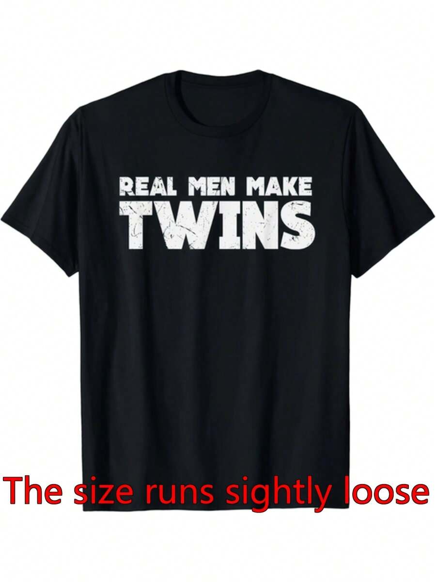 Camiseta de papá gemelo adecuada para hombres y mujeres - hombres reales hacen camiseta de gemelos con anuncio de embarazo gemelo, camiseta de cuello redondo casual unisex para papá gemelo para ser regalo, lavable en la máquina para las estaciones