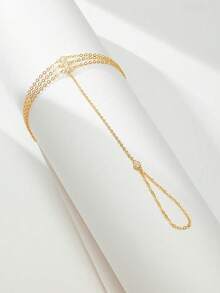 SYMFNY Bộ nhẫn và vòng tay tối giản bằng bạc Sterling 925 đính đá Cubic Zirconia, thích hợp đeo hàng ngày, hẹn hò, dự tiệc hoặc đi nghỉ lễ. - Vàng - Xem 3