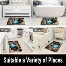 3D Waterfall Optical Illusion Doormat, Hole Cave Rock Turquoise Waterfall Floor Pattern Area Rug, Fun Realistic Nature Style Non-Slip Absorbent Washable Floor Mat For Entryway Indoor Home Decor - Multicolor - View 5