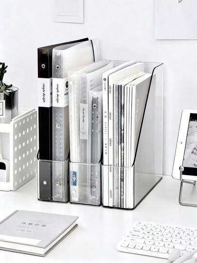 1-Piece Vertical File Holder Transparent PET Desktop Organizer And Storage Box Suitable For Magazines, Binders, Notebooks, Envelopes, And Other Document Organizers. Multi-Functional Desktop File Organizer.