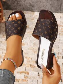 Women's Wedge Thick Bottom Square Toe Wedge Sandals Loose Comfortable Plus Size Floral Print Beach Lolita Style Fashion Retro, Holiday Essential, Small Platform - Brown - View 3