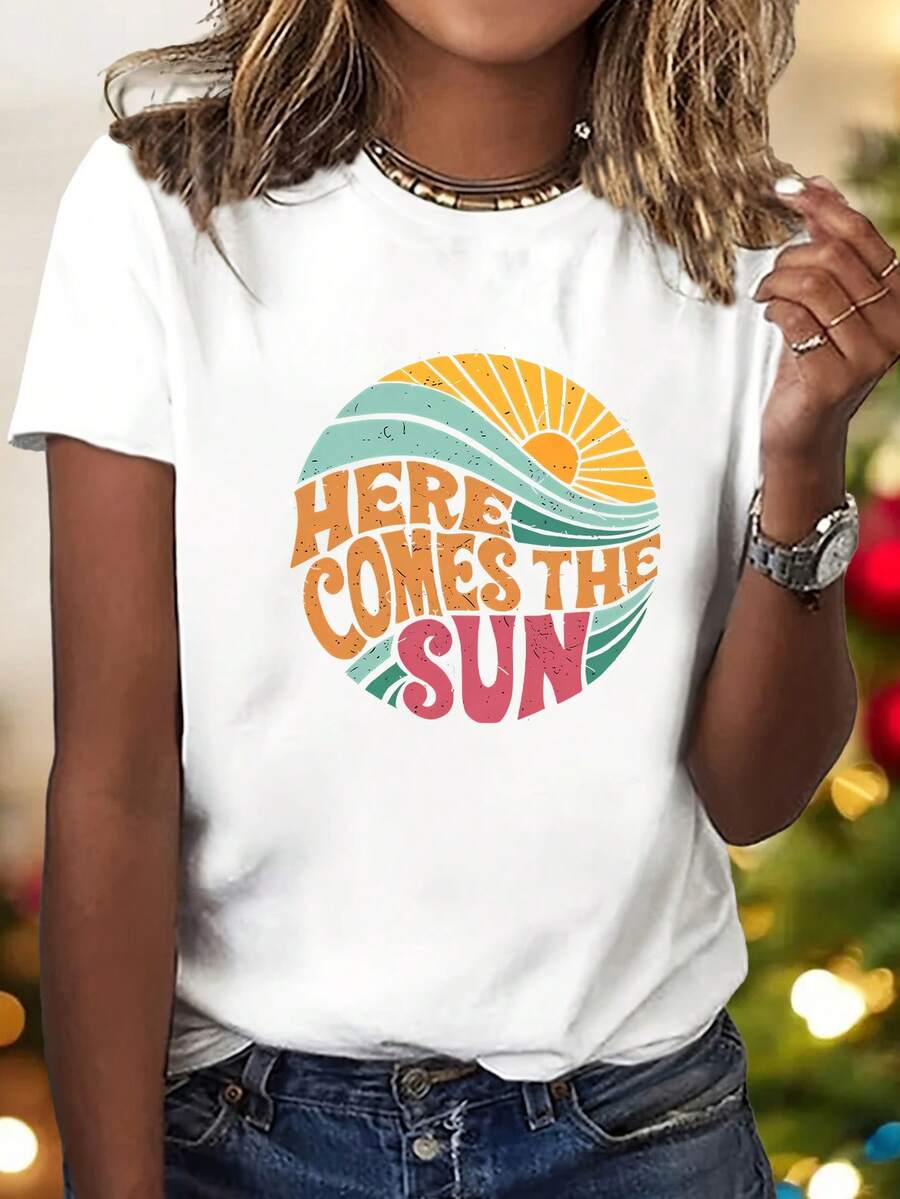 Women's Crew Neck T-Shirt, American Freedom Day Cartoon Art Print, Stylish And Fashionable, Casual Sporty Short Sleeve, Sizes S-XXL, Various Colors Available - 白色 - 查看 1