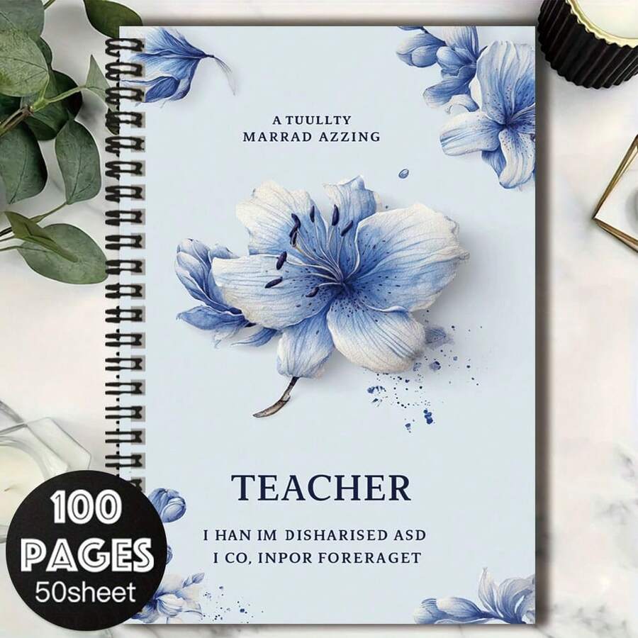 100-Page Spiral Notebook With Fresh Blue Floral Design, Practical For Work Notes, Study Notes, Graduation Gift, Birthday Gift, Diary Writing, Planning, And Memo, Adding A Touch Of Elegance To Life - L - View 1