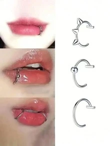 3 chiếc/2 chiếc/1 chiếc khuyên môi kẹp kiểu Punk màu bạc, phụ kiện xỏ môi thời trang unisex. - Nhiều màu - Xem 1