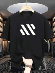 Camiseta manga corta cuello redondo 100% algodón, estampado trendy, tejido ligero y ventilado, estilo moda casual, apta para vida diaria, salidas informales y citas en primavera, verano y otoño - Negro - Ver 7