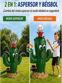 Juguete 2 en 1 Regalo para niños: Juguete de béisbol con rociador de agua de cactus verde: un divertido juego de agua para exteriores, perfecto para fiestas en el jardín y la piscina. - Verde Oliva - Ver 2