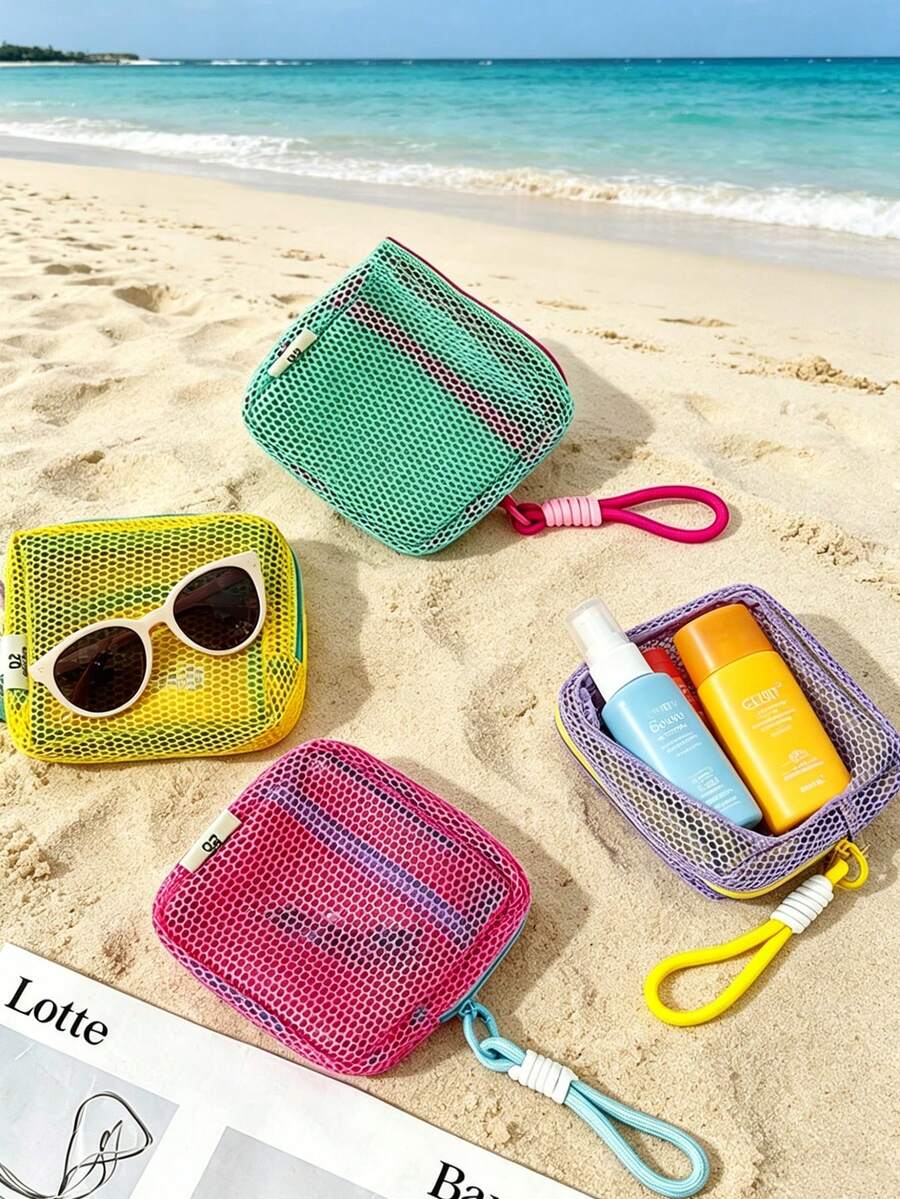 Dopamine Mesh Cosmetic Bag, Mini Mesh Coin Purse, Women's Lipstick Storage Bag With Handle - A - View 1