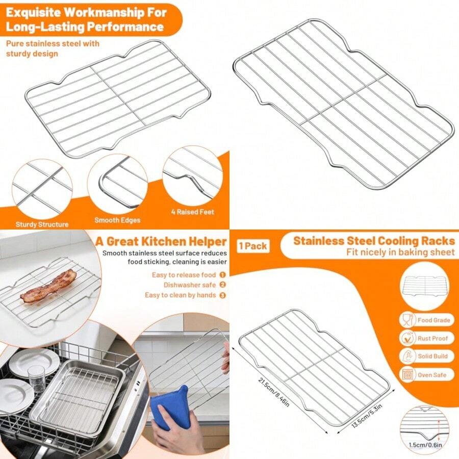 Estante para asar de acero inoxidable de 8.66 x 5.51 pulgadas estante de enfriamiento de alambre para hornear rejillas de horno se adapta a horno tostador pequeño estantes resistentes para hornear - Plateado - Ver 1