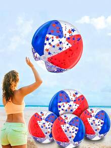 1pc 6-Panel Inflatable Glitter Beach Ball, Translucent Shiny Sequins, Pool Inflatable, Beach Essentials, Pool Float - Multicolor - View 1