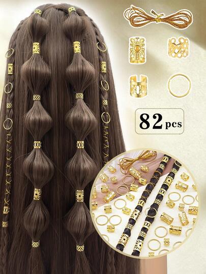 82 chiếc dây buộc tóc màu vàng có thể điều chỉnh, gồm 2 dây, thích hợp làm phụ kiện tóc cho phụ nữ và bé gái.