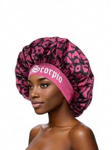 1 buah Topi Tidur Satin Motif Zodiak Merah Mawar & 12 Zodiak, Ringan dan Bernapas, Ukuran Besar, Topi Tidur Sutra dengan Karet Elastis Longgar - Motif macan tutul merah SM64 - View 16