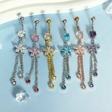 1 chiếc khuyên rốn dáng dài 14G bằng thép không gỉ, hình trái tim, hoa và đá CZ, khuyên rốn ngược, khuyên rốn dáng dài cho nữ, cỡ 14 gauge, không gây dị ứng, dây dài. - Khuyên rốn - Xem 2
