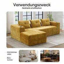 258 Cm Wide, Fully Folded L-Shaped Sofa With Three Cushions – A Classic, Minimalist And Comfortable Sofa, Perfect For Small Living Rooms And Apartments. - 黃色 - 查看 4