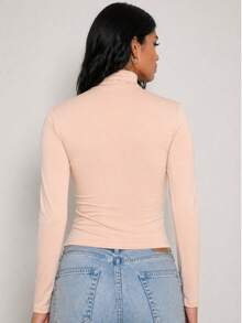 Moderna & Slim Women's Long Sleeve High Neck Blouse, Basic Second Skin Style, Extended Neck, Fitted, Comfortable For Winter - 裸體 - 查看 2