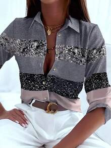 Camisas de mujer ajustadas, sexis, suaves y cómodas, camisa Floral de manga larga con solapa y sombrilla, novedad de primavera y verano 2024 para mujer - HKO210 - Ver 3