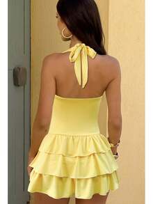Vestido Sexy sin hombros con cuello colgante para discoteca, fiesta en la playa, vestido esponjoso Irregular con tirantes a la moda, vestido de noche de verano para mujer - ald25309- blanco - Ver 3
