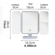 7X/5X/1X Miroir de maquillage grossissant avec lumières, miroir de maquillage LED à 3 volets avec 3 couleurs d'éclairage et luminosité réglable, rotation à 360° et conception amovible, idéal pour un cadeau de voyage - Trois plis - Voir 9